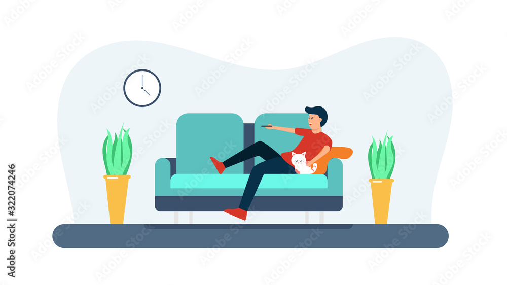 Aufkleber man and his cat relaxing at home. element collection design with business or finance concept for web