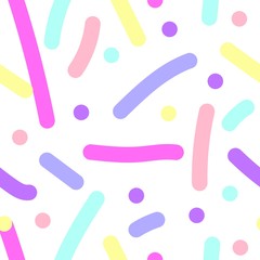 Vector abstract seamless pattern. Prints pastel colors lines and hand drawn points on a white isolated background. Design for wallpaper, textiles, web, social media wrapping paper, packaging, banner.