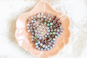 Mineral stone beads 108 mala necklace for yoga meditation practice