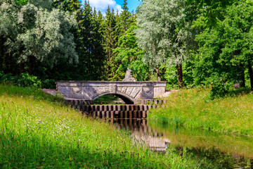Pudostsky bridge with a cascade in Catherine park at Tsarskoye Selo in Pushkin, Russia