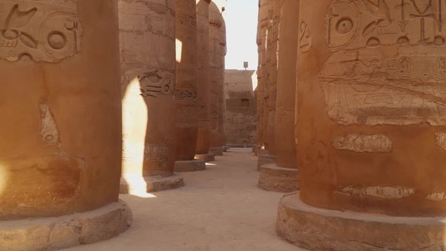 Columns with hieroglyphs in Karnak Temple at Luxor, Egypt