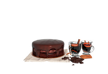 3d render of fresch chocolate cake and coffee