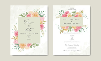 Vintage wedding invitation card with colourful flower