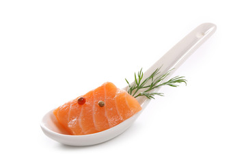 raw salmon fillet on white background