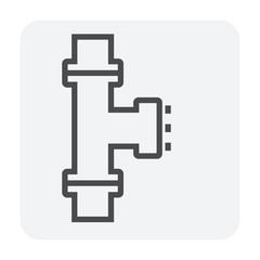 Obraz premium Pipe icon and flange fitting for pipeline connection with valve and other pipe. For transportation liquid or gas i.e.crude, oil, natural gas, sewage, wastewater. Also for plumbing and irrigation.