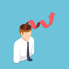 Isometric businessman with red growth graph come out from his head