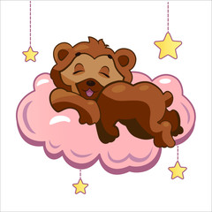 little bear sleeps on a cloud for children