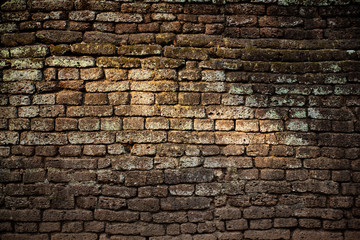 Old brick wall background in old temples in Thailand