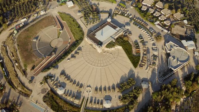 Tanks and artillery in Latrun military museum, Israel, 4k aerial drone view