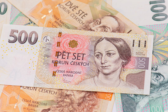 Close-up Czech Money , 500, 200, 100 Czech korun banknotes