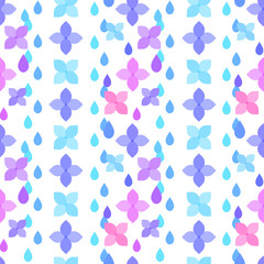 紫陽花と雨粒　シームレスパターン　カラフルA