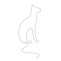 Cat sitting one line drawing on white background. Vector illustration.