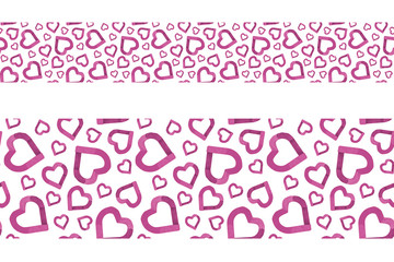 Pink hearts border on white background. Valentines Day seamless pattern. February 14th day. Love concept