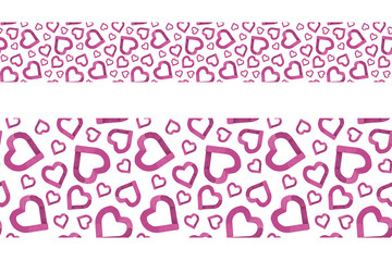 Pink hearts border on white background. Valentines Day seamless pattern. February 14th day. Love concept