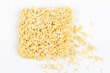 Top view of Instant noodles isolated on white background.