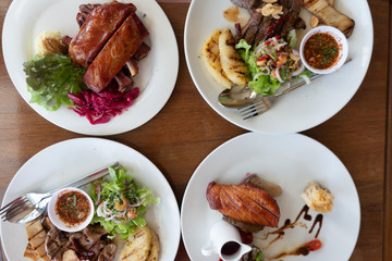Various of fusion food on table dinner