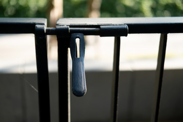 Black fence door with handle lock key