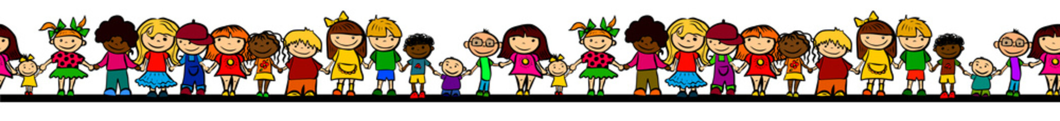 A set of drawings of children. Seamless pattern kids. Friendship. Vector illustration