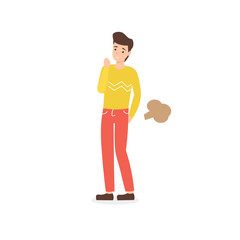 Man farting. Bad smell, guy in shy. Flat vector cartoon illustration.