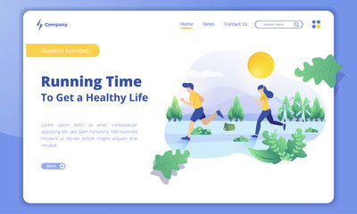 Running time illustration with outdoor activities concept on the landing page