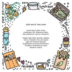 Zero waste illustration with take away symbols