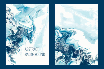 Blue creative abstract hand painted background,liquid marble texture, set of cover for flyer