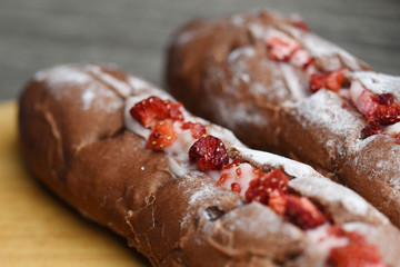 bread with  strawberry jam at the kitchen
