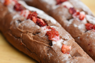 bread with  strawberry jam at the kitchen