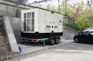 Trailer Mounted Industrial Natural Gas Generator outdoor. Portable Backup generator. Towable Generator