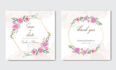 Set of wedding invitation template with floral frame