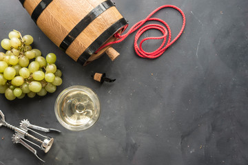 Composition with glasses and bottles of different wine on wooden table