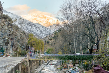 Beautiful Ourika valley with High Atlas Mountains in the background