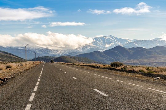 Road through Ourika valley leading to Atlas Mountains, Morocco