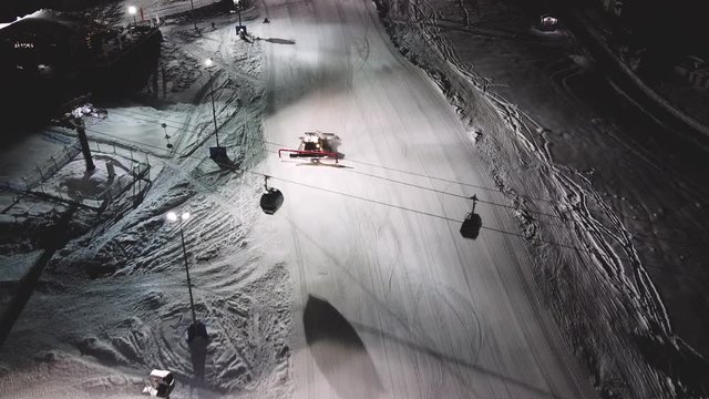 Aerial landscape view of Caucasus Mountains Rosa Khutor, Sochi, Russia, Red Glade, funicular, chairlift