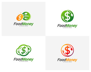 Set of Creative Food Money logo design vector. Restaurant, food court, cafe logo template. Icon symbol. Illustration