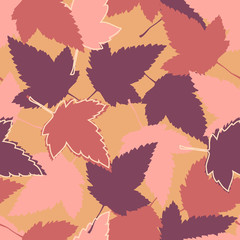 Seamless pattern with maple leaves. Fabric texture. Design element. Fall season.