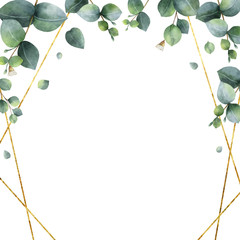 Watercolor vector frame with green eucalyptus leaves.  © ElenaMedvedeva