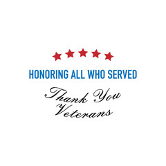 Naklejka na ściany i meble Thank You Veterans. Veterans day. Honoring all who served. November 11.