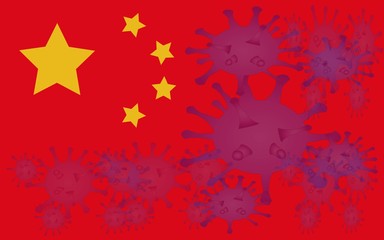 Coronavirus in China, deadly flu virus global spread, map of China with flag