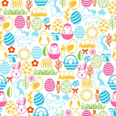 Foto op Plexiglas Happy Easter seamless pattern with holiday items. © incomible