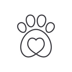 Dog friendly icon. Dog footprint symbol with a heart. Outline design.