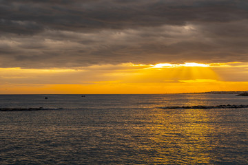 Beautiful sunset on the coast of Bari, Adriatic Sea.
