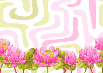 Background with lotus flowers. Water lily decorative illustration.