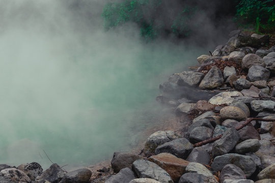Close up the famous beitou hot springs thermal valley, natural hot spring in north of Taipei City.