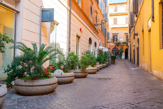 View of old cozy street in Rome, Italy.