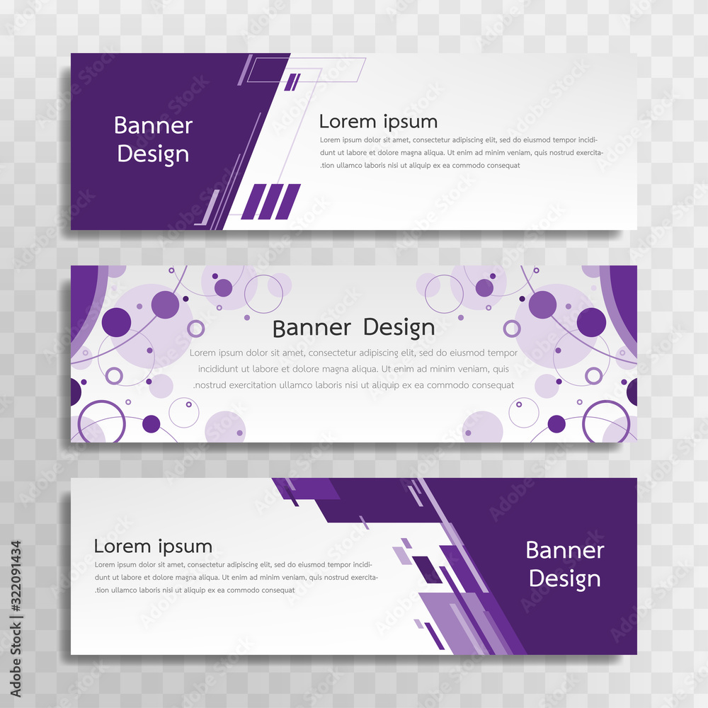 Poster a set of purple banner templates designed for the web and various headlines are available in three d