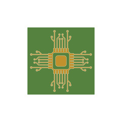 Flat Microelectronics Circuits. Circuit board vector, green background.