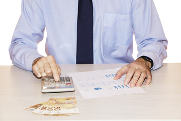 A businessman signs a contract and gives out cash.