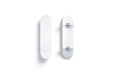 Blank white wood skateboard mockup, front and back side