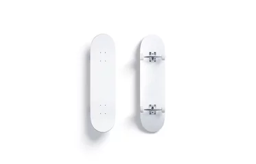  Blank white wood skateboard mockup, front and back side © Alexandr Bognat